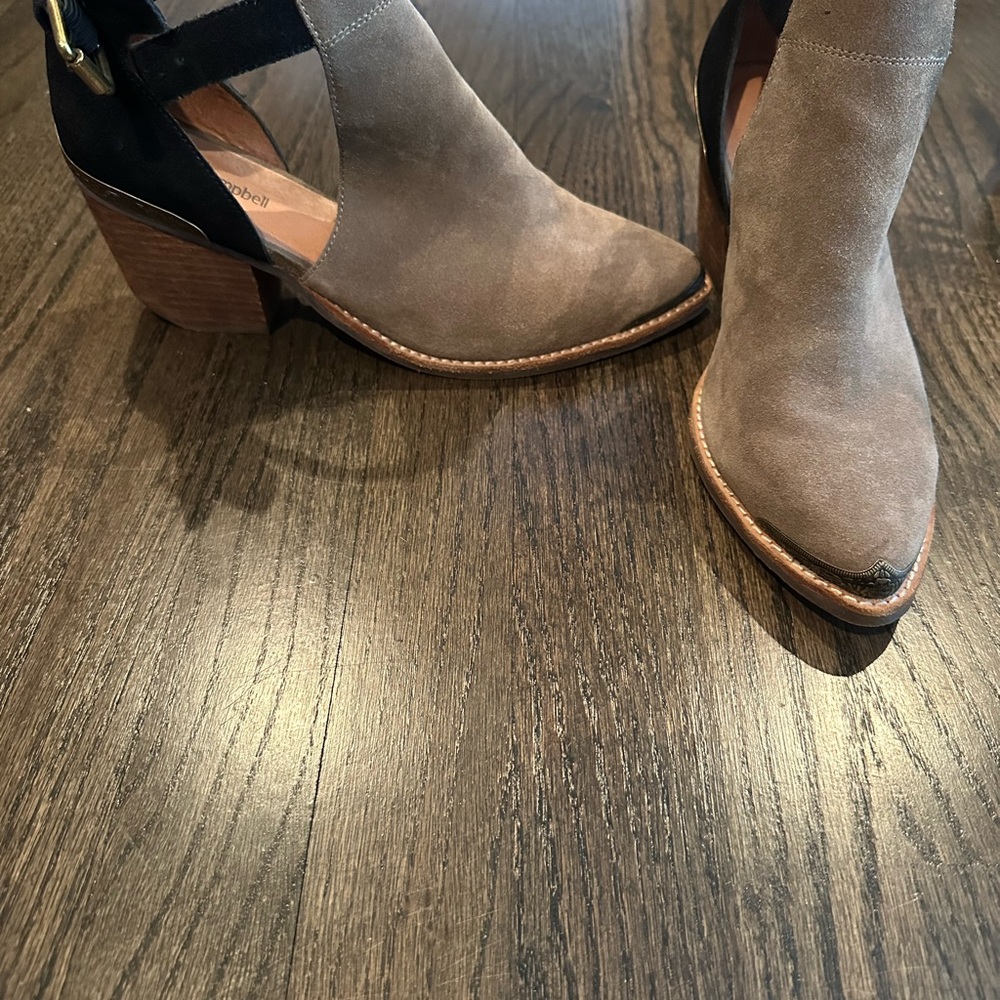 Jeffrey Campbell Tan and Black Ankle Booties with Cut-Out Design
